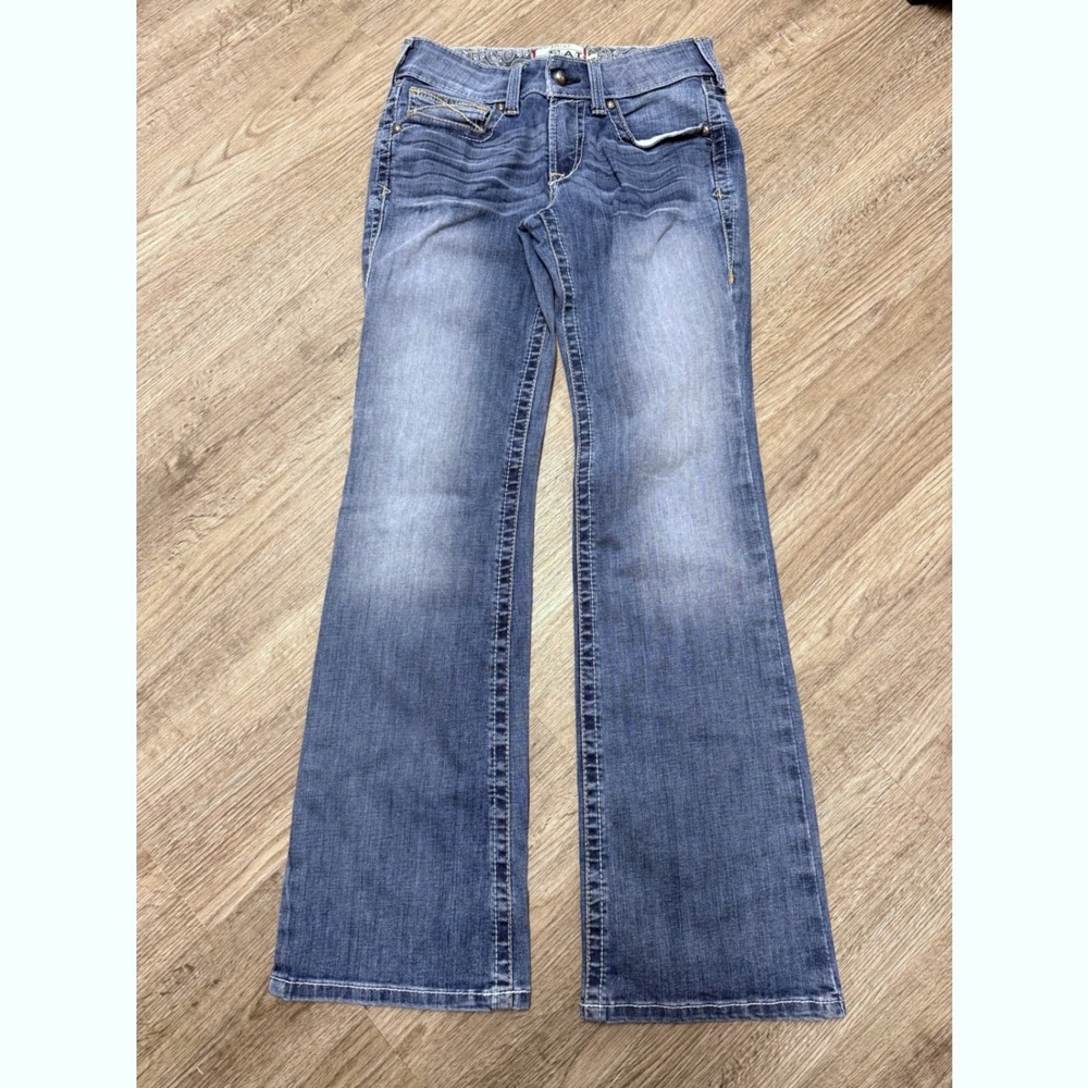 Ariat REAL Denim Women 27R Medium Wash Bootcut Jeans Heavy Stitching Paisley